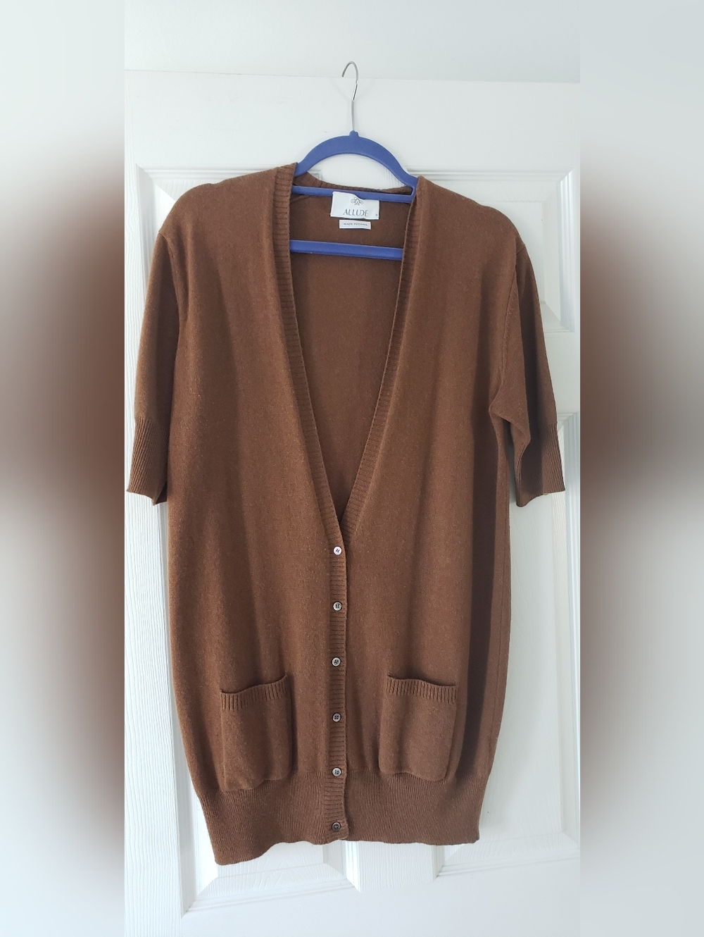Allude Cashmere Women's Brown Short-Sleeve Button Cardigan Sweater Size Medium